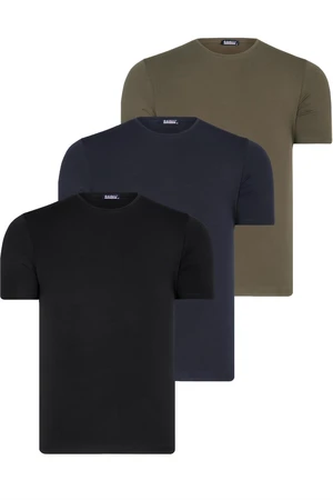 TRIPLE SET T8569 DEWBERRY BIKE COLLAR MENS T-SHIRT-BLACK-NAVY BLUE-KHAKI