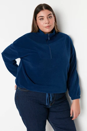 Trendyol Curve Navy Blue Lace Detail Fleece Knitted Sweatshirt