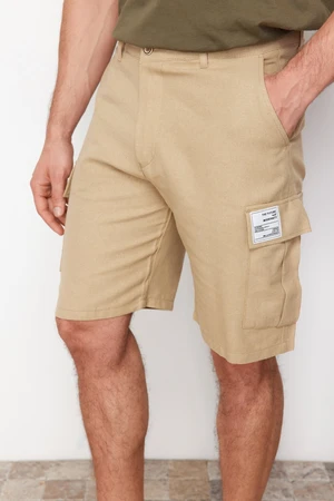 Trendyol Beige Regular Fit Label Detailed Shorts