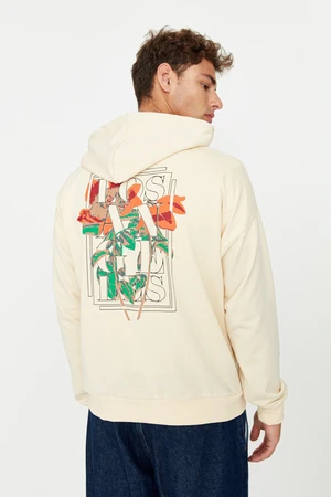 Trendyol Stone Oversize/Wide Cut Hooded Floral Printed Sweatshirt