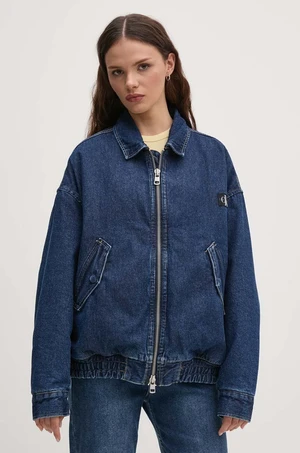 Rifľová bunda Calvin Klein Jeans dámska, tmavomodrá farba, zimná, oversize, J20J224717