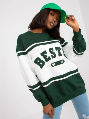 Dark green and white hoodless loose cut sweatshirt