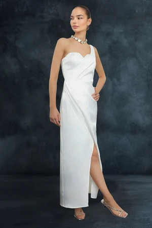 Trendyol White Satin Woven Elegant Evening Dress