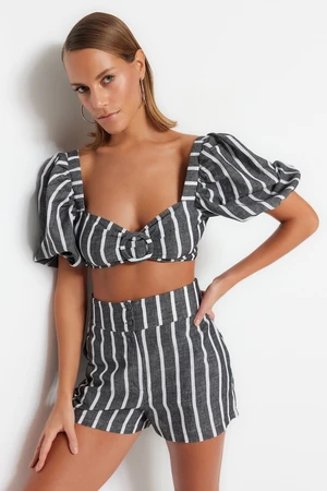 Trendyol Striped Woven Accessorized Blouse, Short Set