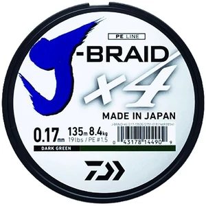 Daiwa splietaná šnúra j-braid 4 tmavo zelená 135m-priemer  0.19 mm / nosnosť 10,2 kg