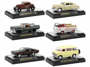 "Auto Meets" Set of 6 Cars IN DISPLAY CASES Release 73 Limited Edition 1/64 Diecast Model Cars by M2 Machines