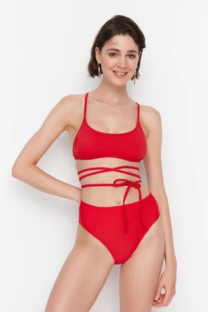 Trendyol Red High Waist Cup varrott bikini alsó