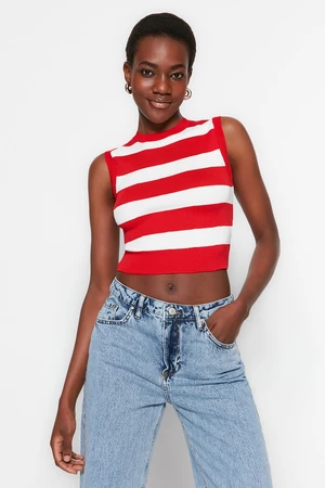 Trendyol Red Crop Striped Knitted Thin Blouse