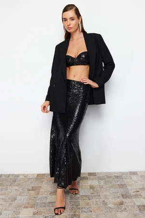 Trendyol Black Sequin Long Woven Skirt