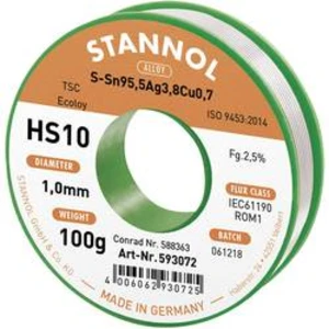 Cínová pájka PBF, Sn95Ag4Cu1, Ø 1 mm, 100 g, Stannol HS10 2510