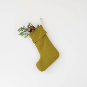 Zelená vianočná ľanová závesná dekorácia Linen Tales Christmas Stocking