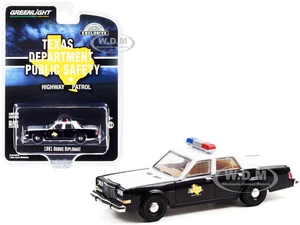 1981 Dodge Diplomat White and Black Highway Patrol "Texas Department of Public Safety" 1/64 Diecast Model Car by Greenlight