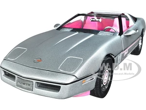 1986 Chevrolet Corvette Convertible Silver Metallic with Pink Interior "Barbie" "Silver Screen Machines" 1/18 Diecast Model Car by Auto World