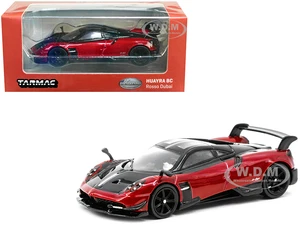 Pagani Huayra BC Rosso Dubai Red Metallic and Black with Silver Stripes "Global64" Series 1/64 Diecast Model Car by Tarmac Works