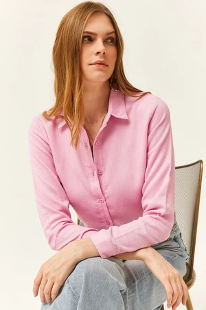 Olalook Women's Candy Pink Slim Corduroy Shirt