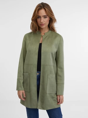 Khaki dámský lehký kabát v semišové úpravě ORSAY