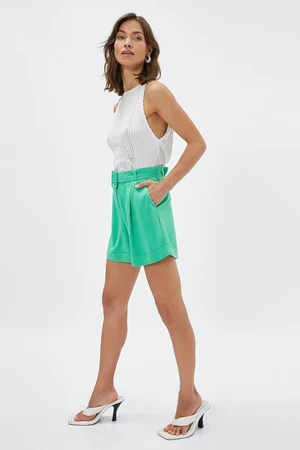 Koton Women's Melis Ağazat X Cotton - Linen Blend Shorts With A Belt 3SAK40150EW