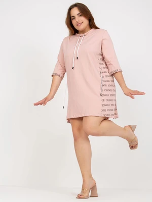 Dusty Pink Plus Size Cotton Hoodie Dress