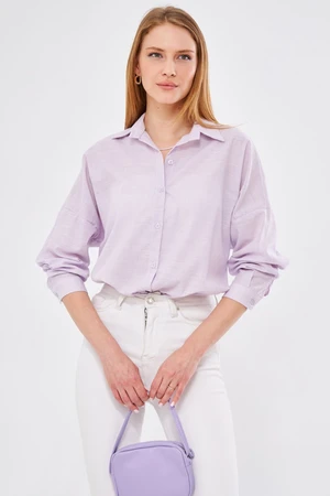 armonika Women's Lilac Striped Look Oversize Long Basic Shirt