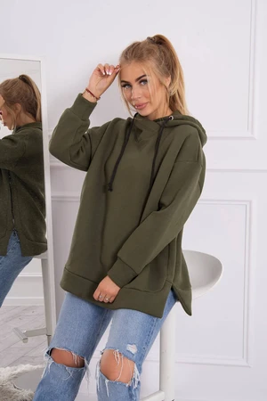 Insulated sweatshirt with side zipper khaki