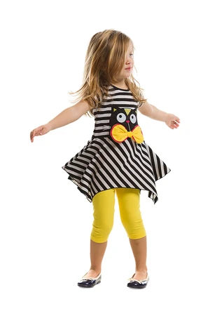 Denokids Striped Black Cat Girl Kids Tunic Leggings Suit