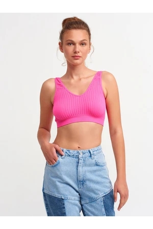 Dilvin 3650 V-Neck Crease Top-neon Fuchsia