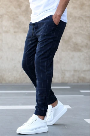 Madmext Navy Blue Plaid Jogger