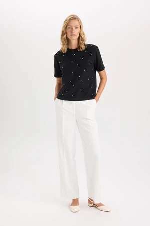 DEFACTO Woven Trousers Wide Leg Wide Leg Darted Pocket High Waist Basic Plain Long Length