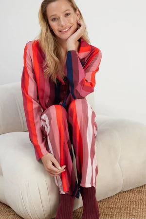 Trendyol Multicolored Striped Shirt-Pants Viscose Woven Pajamas Set