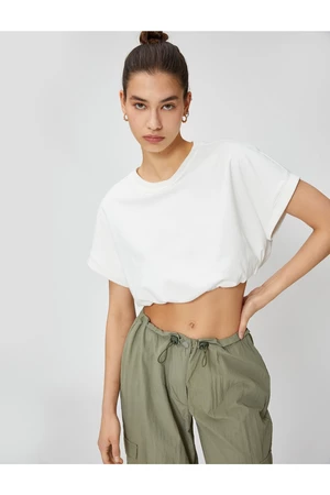 Koton Crop T-Shirt, Crew Neck Short Sleeved, Elastic Waist.