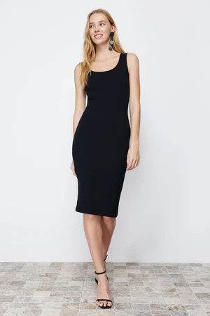 Trendyol Black Pool Collar Ribbed Stretchy Knitted Midi Pencil Dress