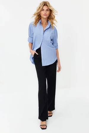 Trendyol Sky Blue Single Pocket Boyfriend Woven Cotton Shirt