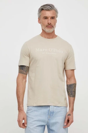 Bavlnené tričko Marc O'Polo pánsky, béžová farba, s potlačou, 423201251052