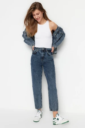 Trendyol Blue Washed Effect High Waist Mom Jeans