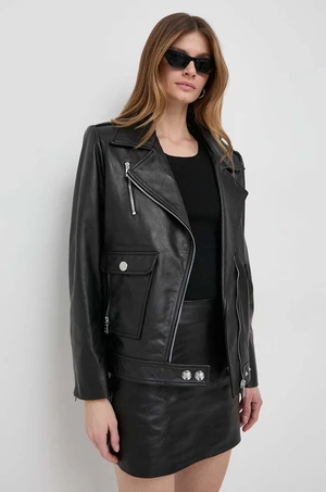 Kožená bunda Elisabetta Franchi dámska, čierna farba, prechodná, GD37Z41E2