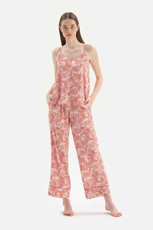 Dagi Light Pink Pajamas Patterned Woven Singlets Trousers Pajamas Set