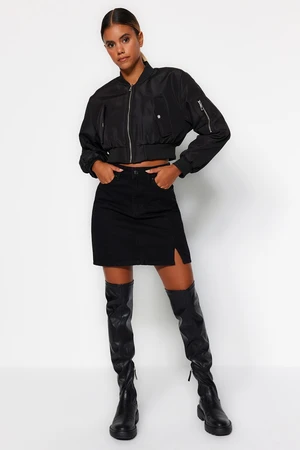 Trendyol Black Slit High Waist Mini Denim Skirt