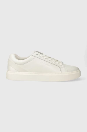 Kožené tenisky Calvin Klein LOW TOP LACE UP ARCHIVE STRIPE biela farba, HM0HM01292