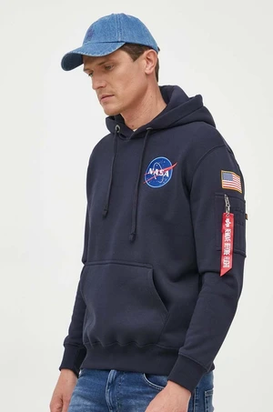 Mikina Alpha Industries Space Shuttle Hoody 178317.07, pánska, tmavomodrá farba, s kapucňou, s potlačou