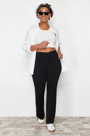 Trendyol Curve Black Asymmetric Waist Detailed 100% Cotton Knitted Trousers