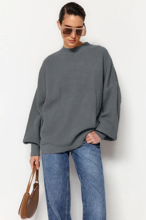 Trendyol Anthracite Wide Pattern Basic Knitwear Sweater