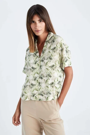 DEFACTO Regular Fit Short Sleeve Palm Print Viscose Shirt