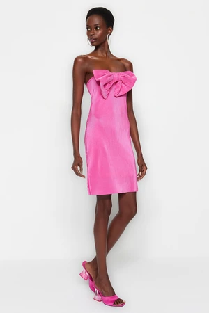 Trendyol Pink Fitted Evening Dress with Lined Knitted Texture,