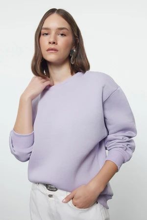 Trendyol Lilac Thick Fleece Inside Regular/Normal Fit Crew Neck Basic Knitted Sweatshirt