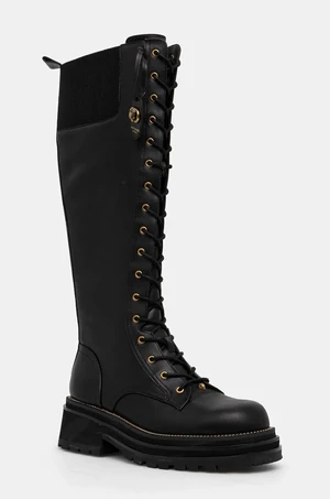 Kožené kozačky Kurt Geiger London Chelsea Combat Knee Boot dámské, černá barva, na platformě, 3516600109