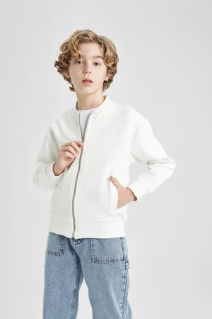 DEFACTO Boys College Collar Zipper Closure Double Pocket Seasonal Light Bomber Cardigan