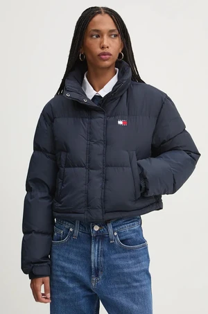 Péřová bunda Tommy Jeans dámská, tmavomodrá barva, zimní, oversize, DW0DW18820