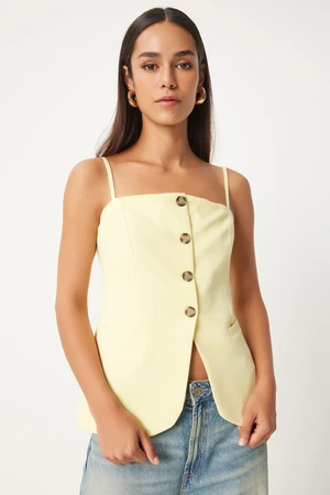 Happiness İstanbul Women's Light Yellow Suspender Woven Vest