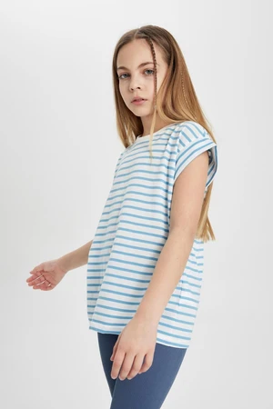 DEFACTO Girl Oversize Fit Crew Neck Striped Short Sleeve T-Shirt