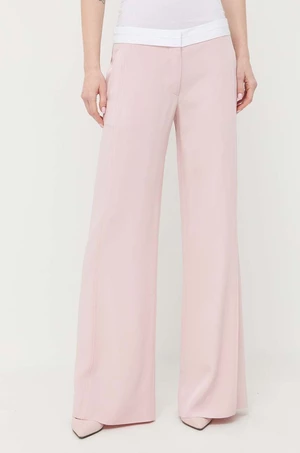 Kalhoty Victoria Beckham dámské, růžová barva, široké, medium waist